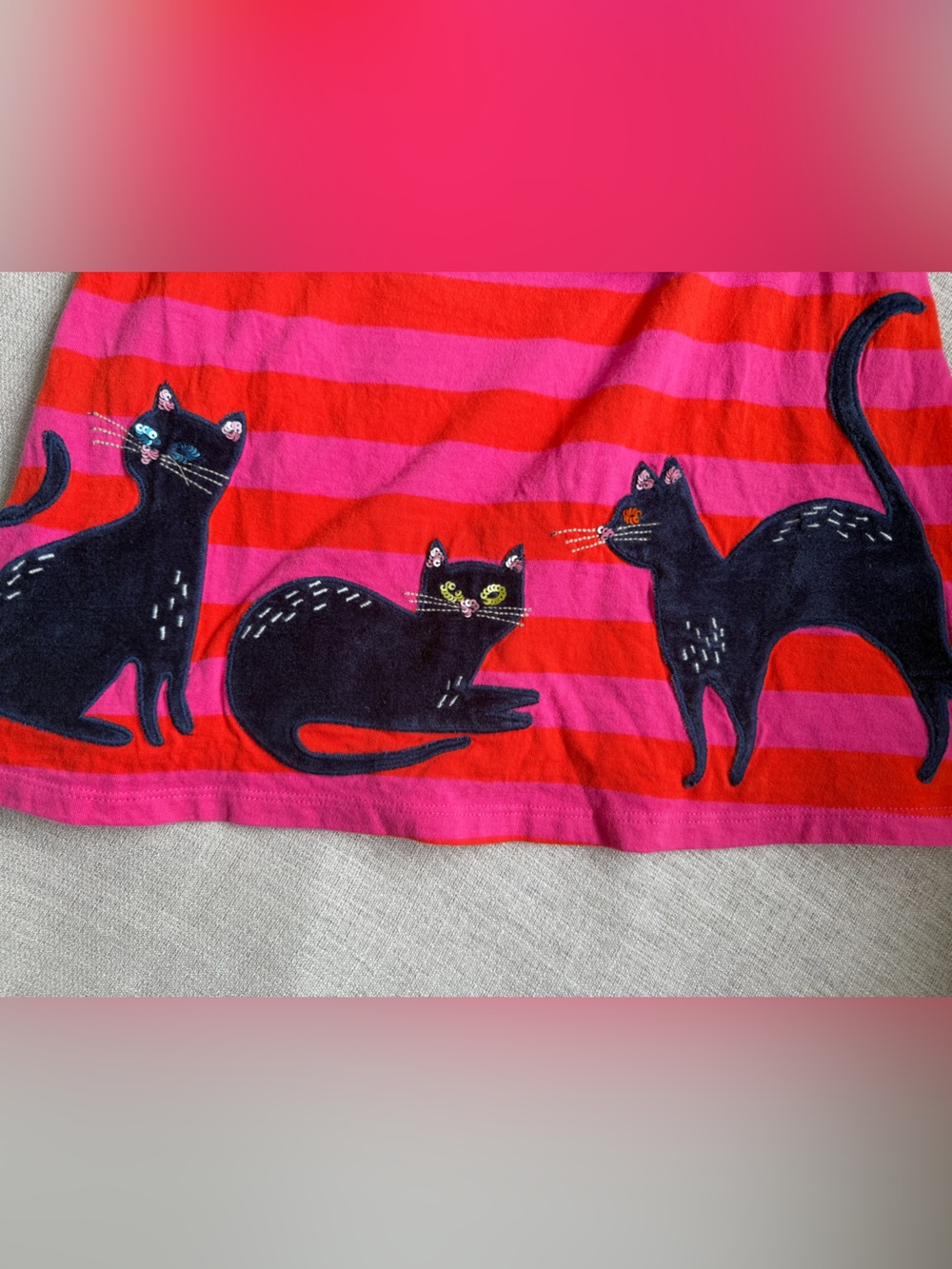 Mini Boden Red & Pink Striped Dress with Black Cat - Size 5-6 Years - Picture 8 of 8